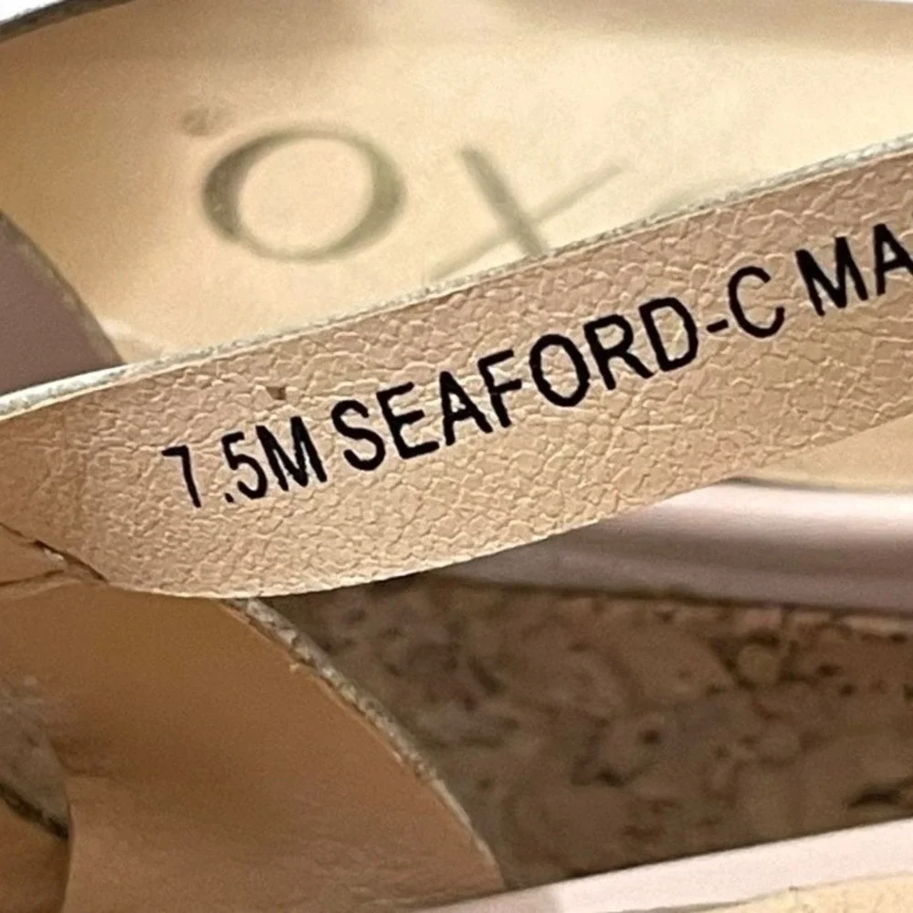 XOXO Women Pink Seaford-C Wedge Sandal 7.5 Metallic Gold Twisted Strap Cork Heel